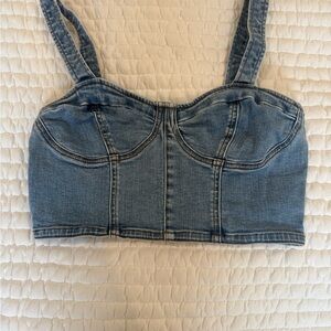 Bardot Light Blue Denim Bustier Crop Top